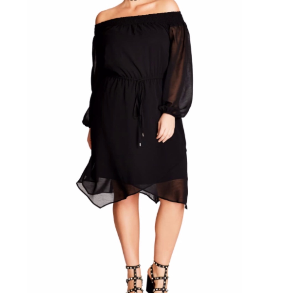 NWT City Chic Off-the-Shoulder Black Chiffon Dress